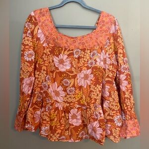 New American Eagle outfitters, orange floral / preppy Blouse size medium